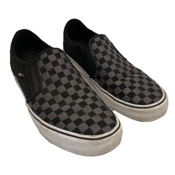 Vans Men's 11.5 Asher Deluxe Sneaker Classic Slip On Checkerboard Black Gray - Picture 1 of 11